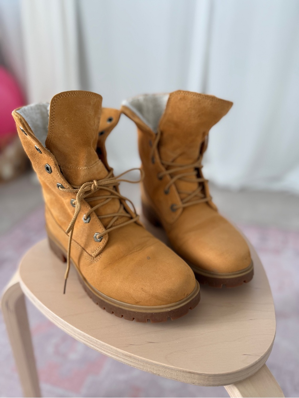 Timberland Teddy Fleece Fold Down Boots Wheat Nubuck Size 7 Women’s EU 38